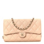 Caviar Quilted Phone Holder Wallet on Removable Chain Light Beige