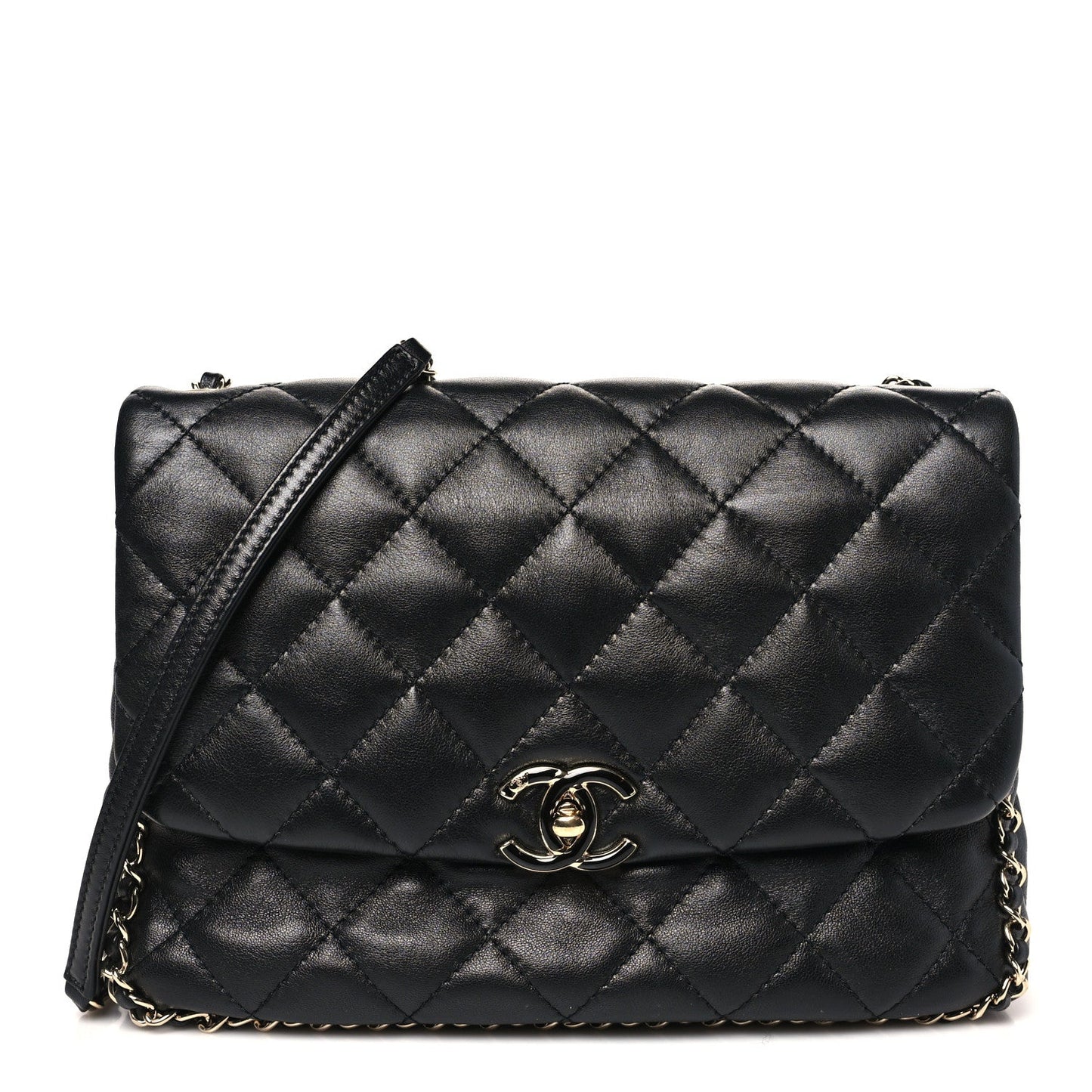 Lambskin Quilted Enamel CC Chain Frame Flap Black
