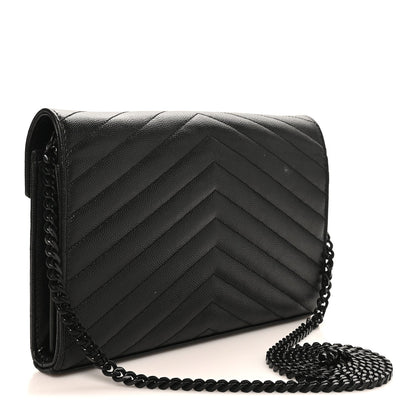 Grain De Poudre Matelasse Chevron Monogram Monochrome Chain Wallet Black
