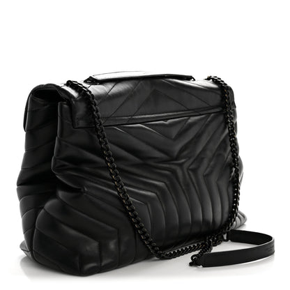 Calfskin Y Quilted Monogram Large Loulou Chain Satchel Black