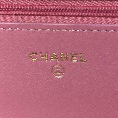 Tweed Quilted Wallet On Chain WOC Pink