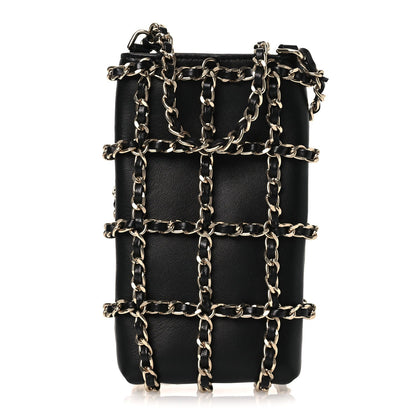 Lambskin Tech Me Out Clutch With Chain Black
