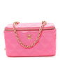 Patent Quilted Pearl Crush Small Vanity Case With Chain Neon Pink