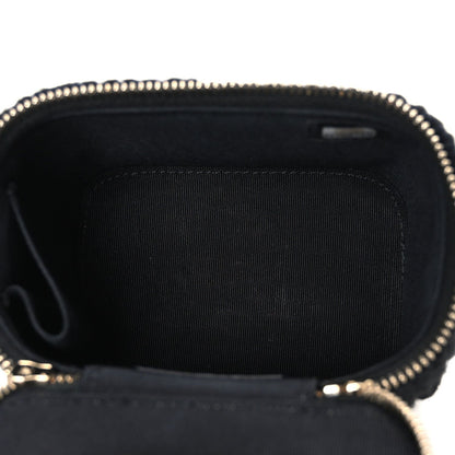 Lambskin Crochet Quilted Mini Vanity Case With Chain Black