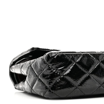 Distressed Patent Quilted Medium Double Flap Black