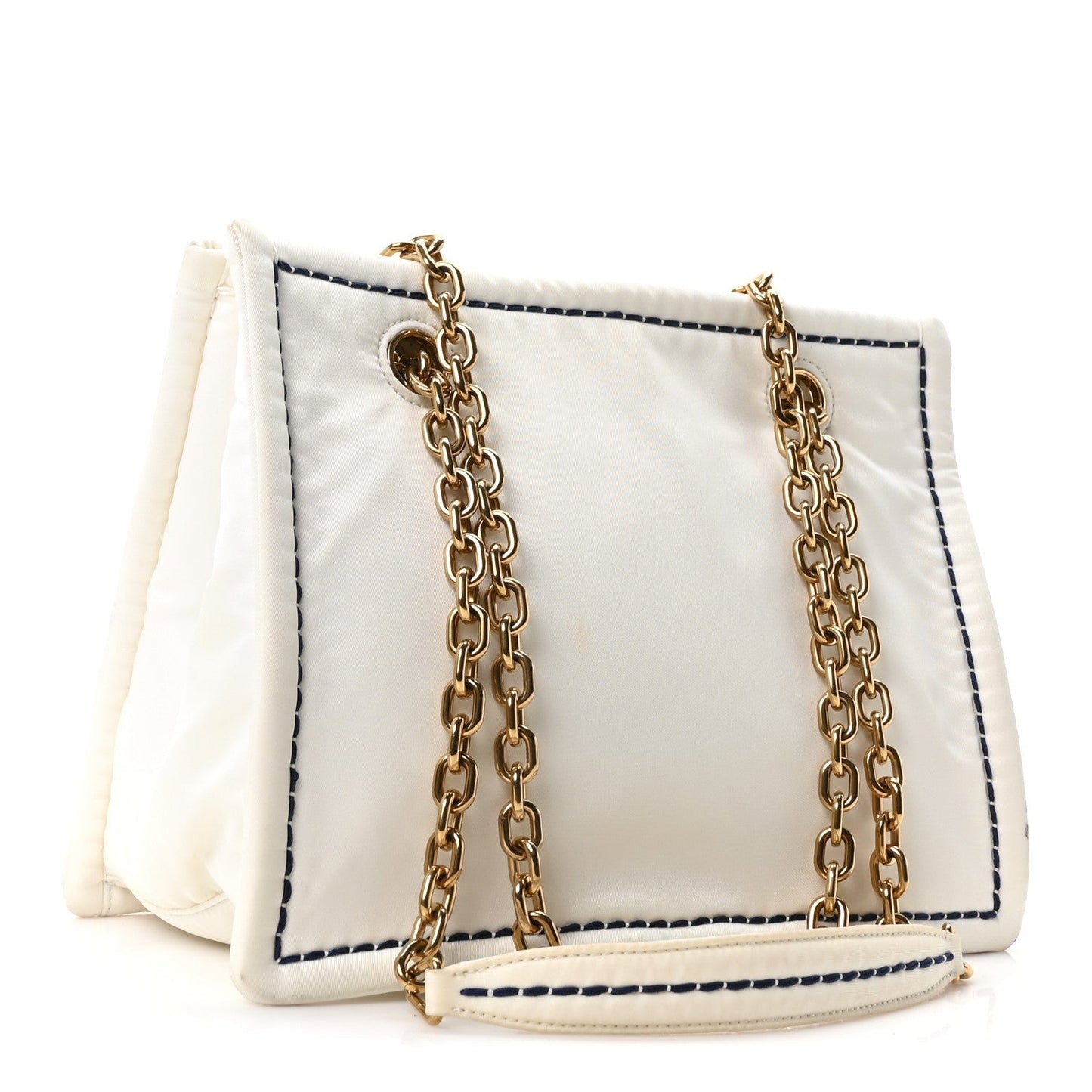 Tessuto Nylon Triangle Chain Tote White