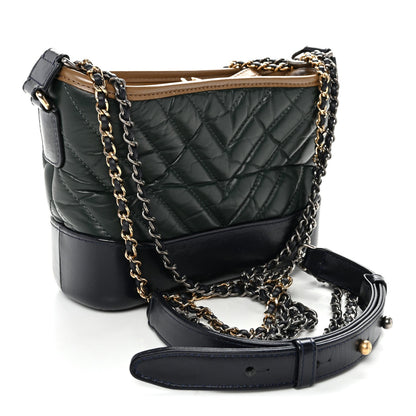 Aged Calfskin Chevron Quilted Small Gabrielle Hobo Green Black