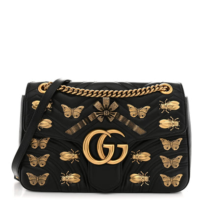 Calfskin Matelasse Animal Studs Medium GG Marmont Shoulder Bag Black