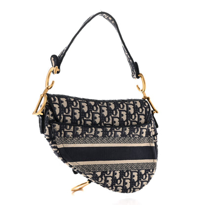 Oblique Embroidered Saddle Bag Blue