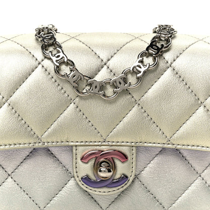 Gradient Metallic Calfskin Quilted Clutch Silver Blue Yellow Purple