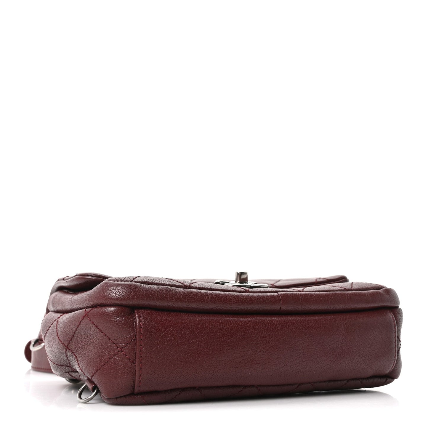 Shiny Goatskin Quilted Small Double Carry Waist Chain Flap Burgundy