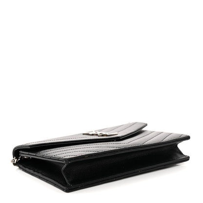 Grain De Poudre Matelasse Chevron Monogram Envelope Chain Wallet Black