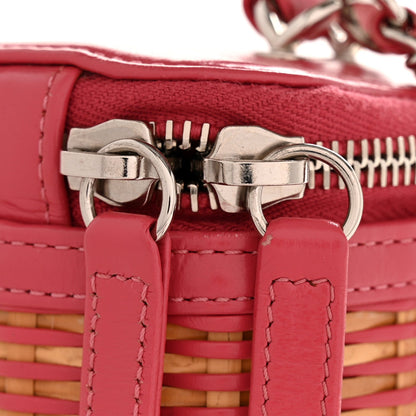 Calfskin Raffia Small Take Away Vanity Case Bag Pink Beige