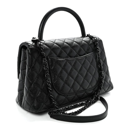 Caviar Quilted Small Coco Handle Flap So Black