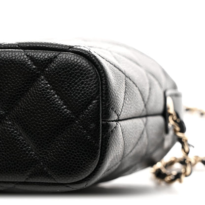 Caviar Quilted Hobo Clutch With Chain Black