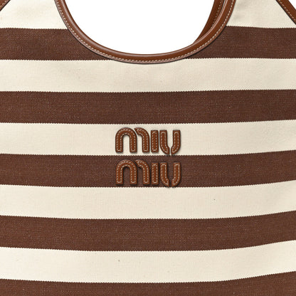 Canvas Calfskin Striped Ivy Cacao Naturale