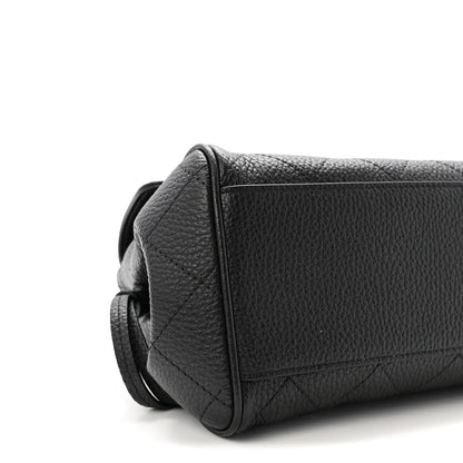 Grained Calfskin Stitched Urban Essentials Small Shopping Bag Black