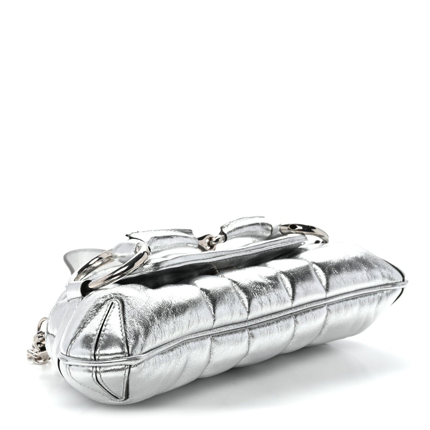Metallic Nappa Vertical Matelasse Small Maxi Horsebit Chain Shoulder Bag Silver