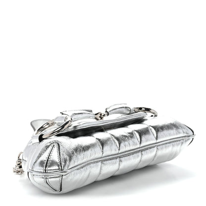 Metallic Nappa Vertical Matelasse Small Maxi Horsebit Chain Shoulder Bag Silver