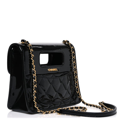 Patent Quilted Mini Graphic Catch Flap Black