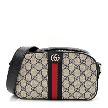 GG Supreme Monogram Textured Dollar Calfskin Web Small Ophidia Camera Bag Beige Blue