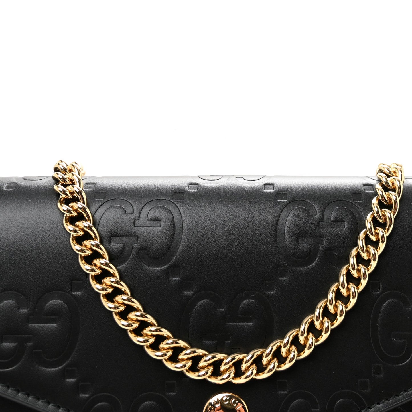 Calfskin GG Debossed Chain Wallet Black