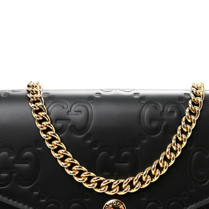 Calfskin GG Debossed Chain Wallet Black