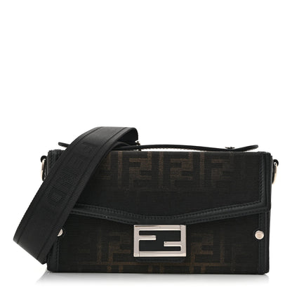 Recycled Fabric Jacquard Vitello King FF 1974 Baguette Soft Trunk Phone Pouch Brown