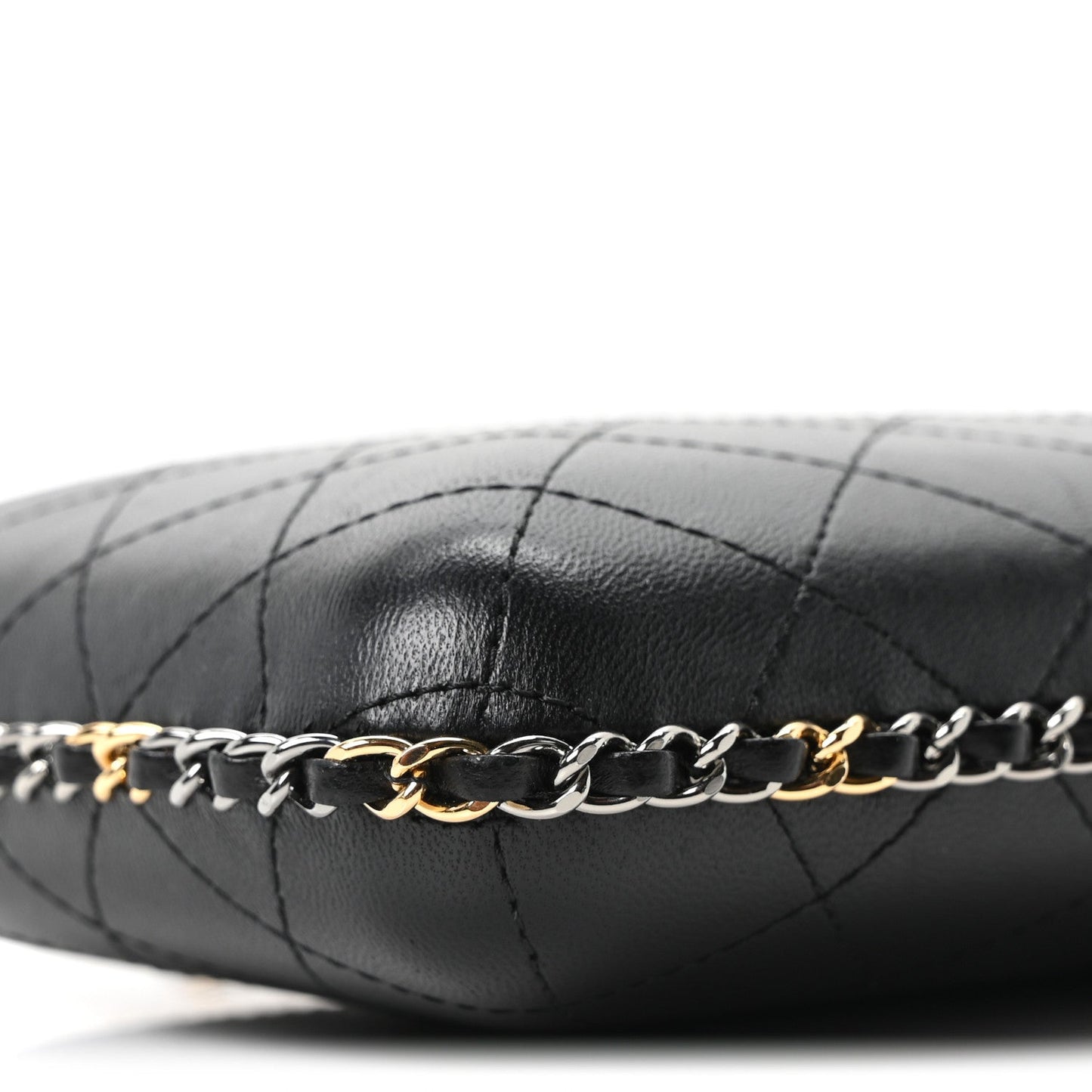 Lambskin Quilted Chain Around Phone Holder Black