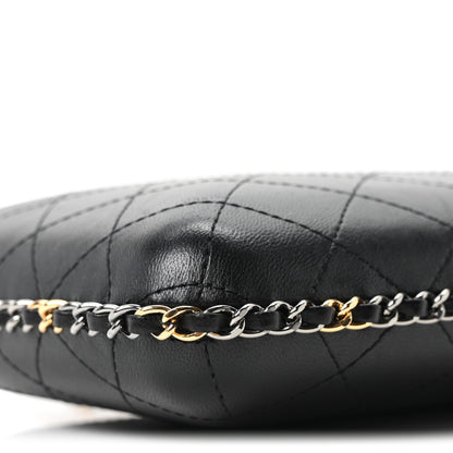Lambskin Quilted Chain Around Phone Holder Black