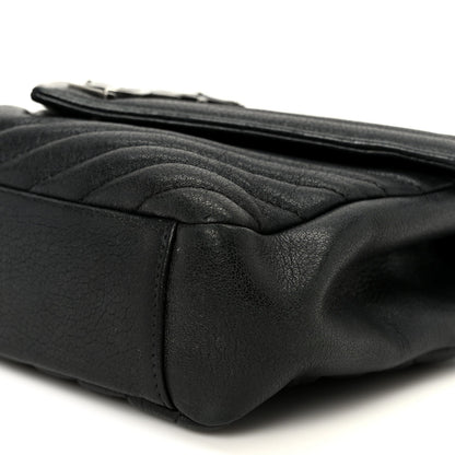 Sheepskin Matelasse Chevron Monogram Monochrome Medium College Bag Black