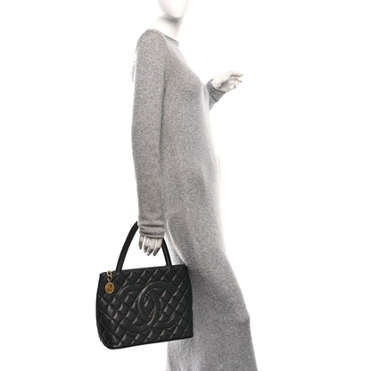 Caviar Quilted Medallion Tote Black