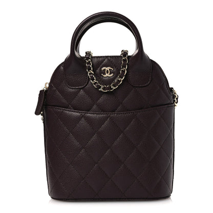 Caviar Quilted Top Handle Clutch With Chain Dark Brown
