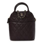 Caviar Quilted Top Handle Clutch With Chain Dark Brown