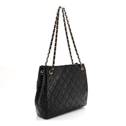 Shiny Calfskin Quilted Fancy Jewel Tote Bag Black