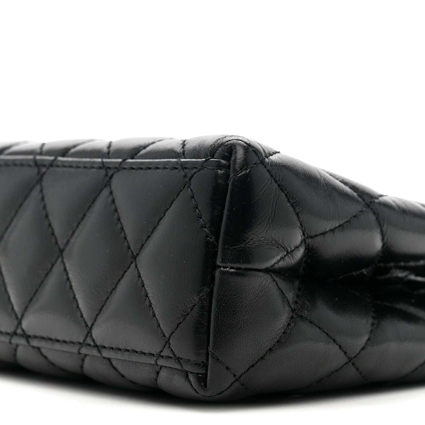 Shiny Aged Calfskin Quilted Nano Kelly Shopper Black