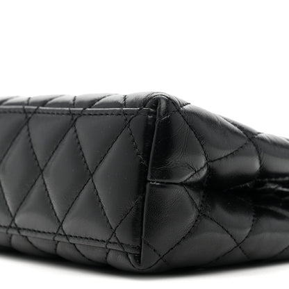 Shiny Aged Calfskin Quilted Nano Kelly Shopper Black