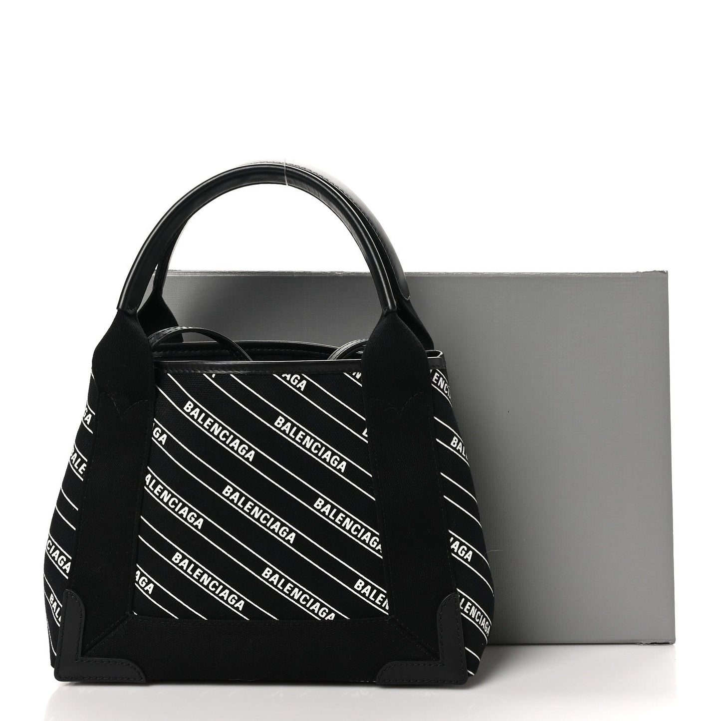 Cotton Canvas Calfskin Logo Print Navy Cabas XS Black White