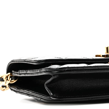 Shiny Lambskin Quilted Golden Links Wallet On Chain WOC Black