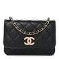 Lambskin Quilted Mini Wallet on Chain WOC Black Pink