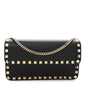 Pebbled Calfskin Rockstud Flap Wallet On Chain Black