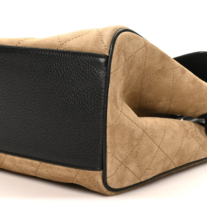Grained Calfskin Suede Urban Essentials Large Shopping Bag Dark Beige Black