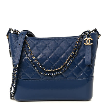 Patent Goatskin Quilted Medium Gabrielle Hobo Blue