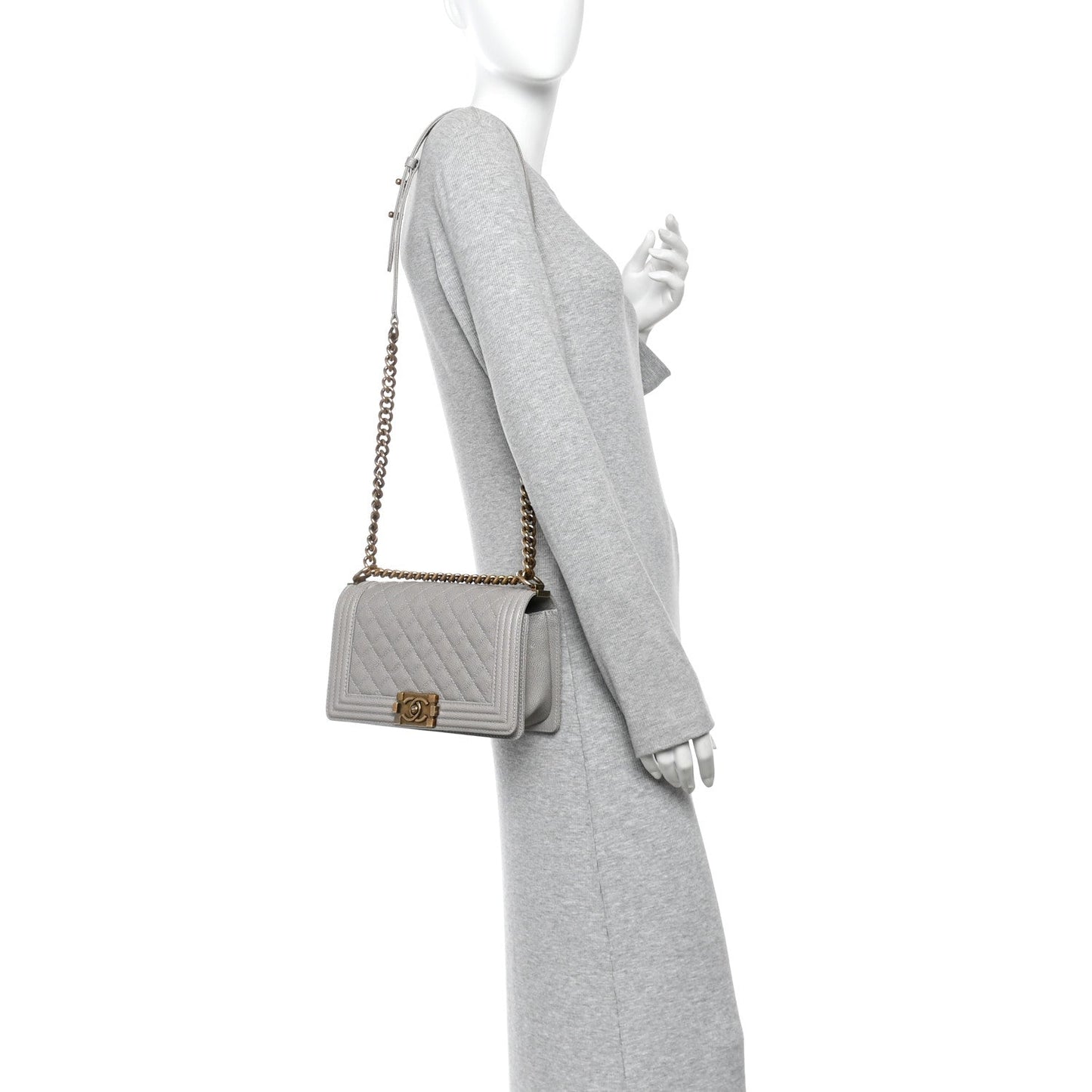 Caviar Quilted Medium Boy Flap Grey