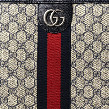 GG Supreme Monogram Textured Dollar Calfskin Web Large Savoy Trolley Suitcase Beige Blue