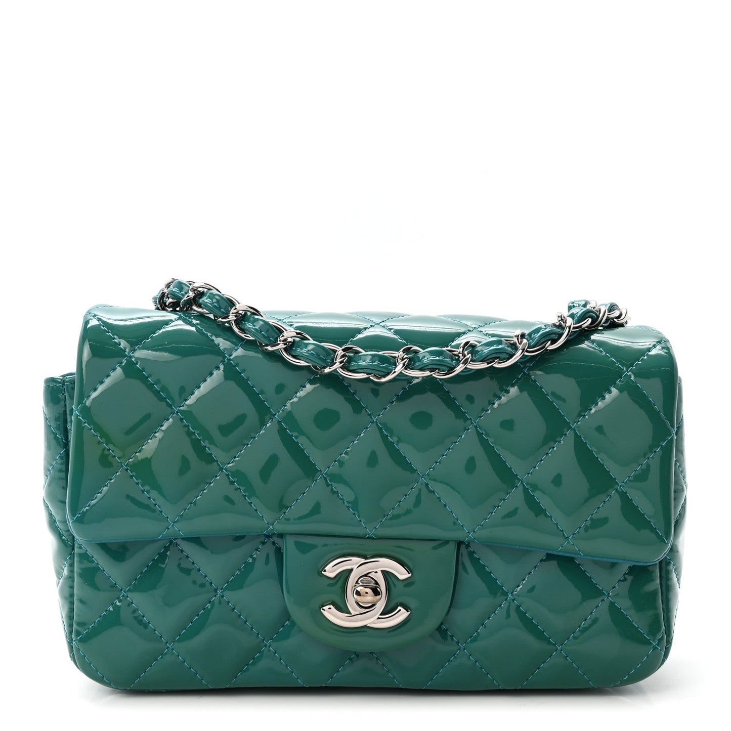 Patent Quilted Mini Rectangular Flap Turquoise