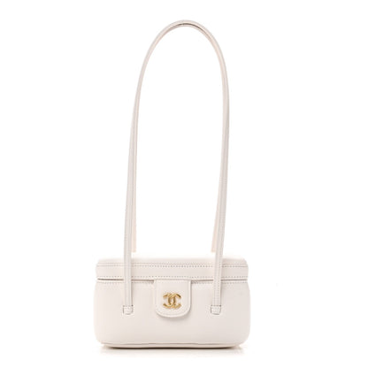 Shiny Caviar Preppy Coco Long Vanity With Strap White