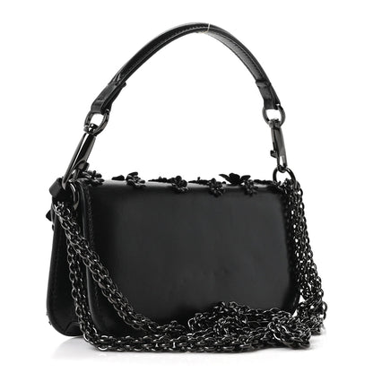 Calfskin Floral Embroidered Monochrome Vlogo Small Loco Shoulder Bag Black