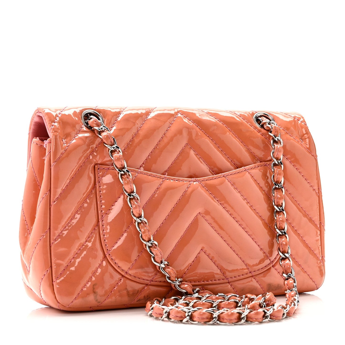 Patent Chevron Quilted Medium Single Flap Pink