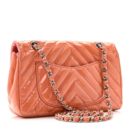 Patent Chevron Quilted Medium Single Flap Pink